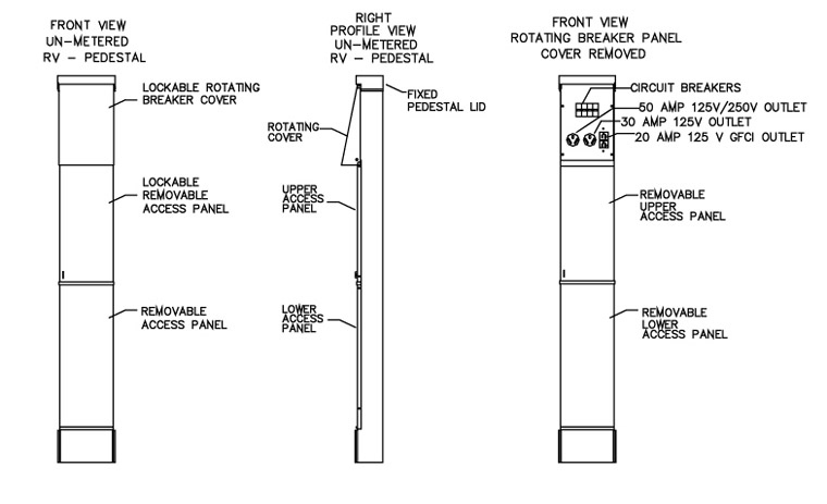 100 Amp RV Electrical Service Pedestal - Unmetered, Diagram